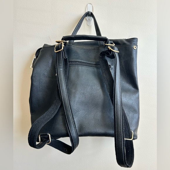 Black Faux Leather Purse Bag Backpack - Picture 4 of 5